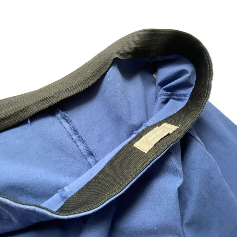 EVERLANE Women High Waist Stretch Pants Sz 16 Blue‎ Side Zip Cotton Elastic 43-6
